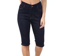 MYT Womens High Waist Denim Shorts Ladies Stretch Summer Knee Length Pants Indigo, 12