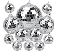 MytaYt 12 Pieces Other Size Disco Mirror Ball Silver Disco Ball Hanging Ball Disco Ball Mirror Ball Mini Disco Ball for Christmas Tree Decoration Light Effect Wedding Home Party