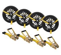 (4 Pack) 2" x 120" Car Tie Down Lasso Style Straps with Flat Hook - 3333 LB Working Load Limit, Tire Straps for Car Trailer - Vehicle Tie Down Wheel Straps for Hauling Cars