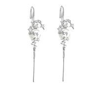 Myth Of The Moon Ear Hook Needle, Moon Needle Earrings for Women, Rhinestone Moon and Star Ear Crawler Earrings, Gothic Sparkling Ears Stud Jewelry Gifts (Silvery 2pcs)