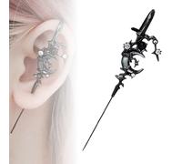 Myth of the Moon Ear Hook Needle Piercing Earring, Goth Climber Crawler Earrings, Vintage Punk Moon Wrap Earrings Jewelry Accessory Present for Women Wife (Black)