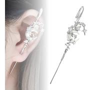 Myth of the Moon Ear Hook Needle Piercing Earring, Goth Climber Crawler Earrings, Vintage Punk Moon Wrap Earrings Jewelry Accessory Present for Women Wife (Silvery)