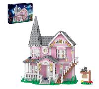 Myth Qholve Pink Palace Apartment Building Set | Halloween Haunted House Blocks Detailed Castle House Model with Classic European Style Detailed Interior