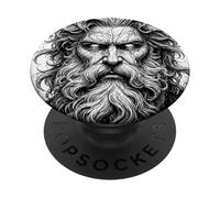 Mythic God Portrait Sketch Black White Line Art PopSockets Adhesive PopGrip