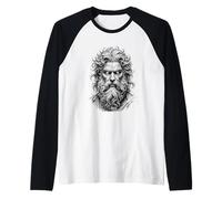 Mythic God Portrait Sketch Black White Line Art Raglan Baseball Tee