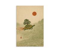 Mythic Turtle with Pine Tree Vintage Japanese Style Poster Canvas Print Art Whimsical Wall Art Wall Decoration for Living Room Bedroom Canvas Wall Art Decorative Bedroom Modern Home Print Picture Artw