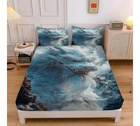 Mythical Beasts King Size Fitted Sheets Dragon Pattern Fitted Sheet - Deep Pocket 30cm Soft Microfibre Fabric - Shrinkage and Fade Resistant Bedding - Bottom Sheet sd1672