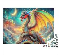 Mythical Creatures Jigsaw Puzzle 1000 Piece | Sustainable Recycled Paper Colorful Dragon on Rock for Adults & Teens Gift 52x38cm/1000pcs