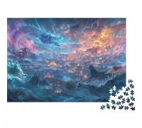 Mythical Dragon Battle 1000 Piece Game Night Puzzle for Adults Surreal Dreamlike Nebula Ocean Fantasy Sky Premium Sturdy Vibrant Challenging Hard Stress Relief 38x26cm/1000pcs