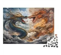 Mythical Dragon Battle-fantasy Art Style 1000 Piece Puzzles for Adults with No Puzzle Dust Colourful Jigsaws for Anxiety Relief Games during Family Puzzle Night 52x38cm/1000pcs