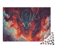 Mythical Dragon Fire 1000 Piece Jigsaw Puzzle for Adults Fierce Fire Dragon Emerges from Blazing Storm Clouds Challenging Premium Thick Sturdy Vibrant Stress Relief 38x26cm/1000pcs