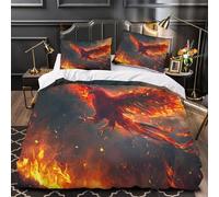 Mythical fire bird 3D Print 3-Piece Bed Cover Fantasy dragon art style Comforter Cover Set Silky Soft Microfiber Dust Mite Proof Concealed Zipper for Toddlers Kids Young Adults Double（200x200cm）