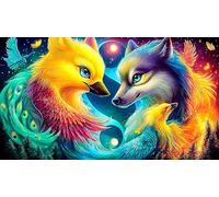 Mythical-Fox-and-Phoenix-in-Cosmic-Dance Jigsaw Puzzles for Adults: 1000-Piece Recycled Cardboard - Decoration 75x50cm/1000pcs
