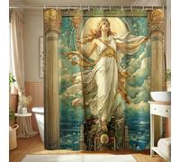 Mythical Goddess Shower Curtain, Turquoise Blue and Gold Art Shower Curtain for Bathroom Decor, Summer Modern Chic Waterproof Fabric Shower Curtain Set with Hooks 72x72 Inch