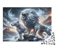 Mythical Lion Guardians 1000 Pieces Jigsaw Puzzle for Adults, Non-Reflective Paper, Lion Horse Beast, Educational Brain Teaser, Family Activity, Boosts Fine Motor Skills for All 52x38cm/1000pcs