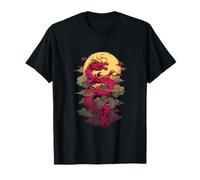 Mythical Lunar Red Dragon Flying Fantasy Art Design T-Shirt