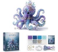 Mythical Ocean DIY Bead Kit for Beginners, 3D Beaded Animal Kit with Glass Beads, Pattern Guide and Instructions, 8 Sea Animal Designs for Underwater Craft Project Set (Octopus)