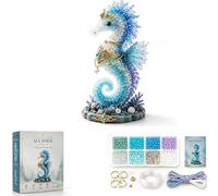 Mythical Ocean DIY Bead Kit for Beginners, 3D Beaded Animal Making Kit with Instructions, 8 Unique Sea Animal Designs with Glass Beads and Pattern Guide, Underwater Bead Embroidery Set (E)