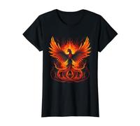 Mythical Orange Phoenix Reborn New Beginning Symbolic Value Graphic T-Shirt, Women, Black, M