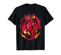 Mythical Red Dragon Breathes Fire On Clouds, Boy Girl T-Shirt