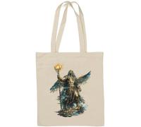 Mythical Warrior with Radiant Staff Natural Cotton Tote Bag White