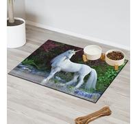 Mythical White Unicorn Pet Feeding Mat for Cat Dog Water Bowl Food Mats Unicorn Pet Feeding Mats Absorbent Nti-Slip Contain Spills Protects Floors Placemat 43.1 x 76.2 cm