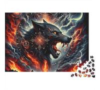 Mythical Wolf Ritual 1000 Piece Home Decor Puzzle for Adults Fiery Dark Wolf Rages Amid Storm And Flame Premium Sturdy Vibrant Challenging Stress Relief 52x38cm/1000pcs