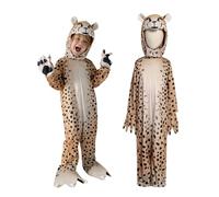 Mythloom Kids Animal Leopard Costume, Boys Girls Benjamin Cheetah Cosplay Jumpsuit with Headpiece, Officer Panther Onesies Costume Party Animal Dress Up Pajamas One-Piece Sleepwear
