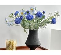 Mythlty 10pcs Mixed Fake Blue Flowers Bouquet, Artificial Ranunculus Poppies and Daisies Mixed Bouquet, Silk Flowers Arrangement for Wedding Home Office Farmhouse Kitchen Dining Table Decorations