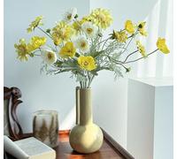 Mythlty 7pcs Silk Flowers with Stems Mixed with 2 Yellow 2 White Poppies and 3 Faux Daisy, Long Stem Artificial Flowers for Tall Vase for Office Farmhouse Home Table Spring Decorations