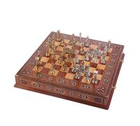 Mythologic Pegasus Metal Chess Set for Adult,Handmade Pieces and Natural Solid Wooden Chess Board with Original Pearl Around Board and Storage Inside King 3.75 inc