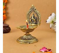 Mythology Centre Aluminum Gold Plated Five Face Ganesh Diya for Home and Office Temple Metal Table Diya | (Height: 4.5 inch)