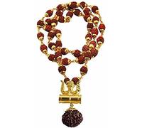 Mythology Centre Brown Shiv Shakti Kavach Exclusive 5 Mukhi Rudraksha Mala with Trishul and Damru Brass Necklace Pendant Set for Men and Women set of 2