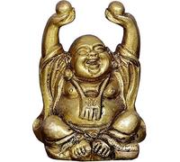 Mythology Centre Laughing Buddha Statue in Solid Brass Metal: Harbinger of Wisdom and Wealth - Use as Home Decor Showpiece for Feng-Shui, Golden Finish