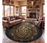 Mythology Vintage Totem Animal Dragon Emblem Round Rug Living Room 100 cm | Nordic Celtic Knot Printed Circle Rugs for Bedroom Dorm Sofa, Metallic Gold Soft Short Pile Non Slip Carpet, Stain Resistant