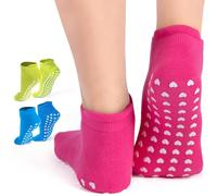 MYTHOS MERCHANTS Pilates Grip Socks Reformer, Non Slip Yoga Socks Women & Men Grippy socks - Perfect for Hospital, Barre, Dance, Gym - UK Size 3-8 (3 Pairs - Pink Blue Green)