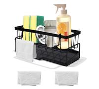 Mythosurge Kitchen Sink Caddy with 2Pcs Dishcloth and Dishcloth Holder, Sink Storage Rack, Stainless Steel Sink Tidy Organiser for Countertop Kitchen Storage & Organisation