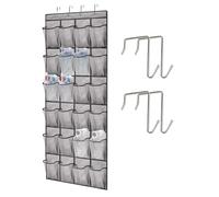 Mythosurge Over the Door Hanging Shoe Storage Holder Organizer, 24 Large Mesh Pockets for Wardrobe Door Tidy with Hanger (Grey)