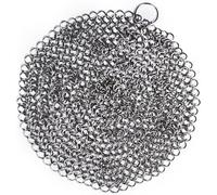 Mythrojan Cast Iron Scrubber 316 Stainless Steel Skillet Cleaner Chainmail Scrubber Chain Mail Scrub with Hanging Ring for Cast Iron Pre-Seasoned Pans (18 x 18 cm)