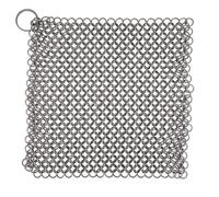Mythrojan Cast Iron Scrubber 316 Stainless Steel Skillet Cleaner Chainmail Scrubber Chain Mail Scrub with Hanging Ring for Cast Iron Pre-Seasoned Pans (20 X 20cm)