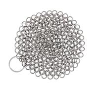 Mythrojan Cast Iron Scrubber 316 Stainless Steel Skillet Cleaner Chainmail Scrubber Chain Mail Scrub with Hanging Ring for Cast Iron Pre-Seasoned Pans (18 x 18 cm)