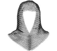 Mythrojan Chainmail Coif Medieval Knight Renaissance Armor Chain Mail Hood Viking LARP 10mm 16 Gauge Viking Warrior Armor Replica Costume - Silver, Small