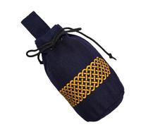 Mythrojan Drawstring Pouch Medieval Woolen Belt Pouch Renaissance Coin Purse with Celtic Embroidery LARP Renfair Cosplay Purse Jewelry Waist Bag for Men Women - Navy Blue, 8" x 6.5"