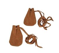 Mythrojan Drawstring Suede Leather Pouches, Native American Style Handmade Mini Pouches for Storing Dice, Coin, Medicine, Jewelry - Large 3" x 4", Small 2.5" x 3.5", Brown - Pack of 2