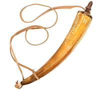 Mythrojan Hand Craved Gun Powder Horn with Leather Shoulder Strap Replica, Perfect for Civil War Reenactments, Black Powder Shooting, Mountain Man Events, Muzzleloading Replica Supplies
