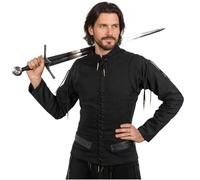 Mythrojan Late Medieval Padded Arming Doublet Gambeson with Brass Aiglets, Ideal for Knightly Medieval Reenactment LARP, Black, S