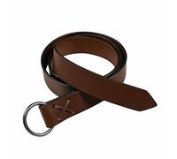 Mythrojan Leather Belt Medieval Genuine Leather Belt Renaissance Rivets Belt Retro Viking O Ring for Medieval Festivals, LARP, Renaissance, Ren Faire, Costume Parties - Brown, 50 Inches