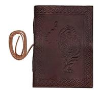 Mythrojan Leather bound journal, Vintage Diary Writing Notebook, Tiger Embossed Handmade Bound Daily Notepad For Unisex Unlined Paper, Personalized Gift for Artist, Sketchbook- 7 x 5 Inches