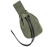 Mythrojan Leather Drawstring Pouch Medieval Suede Leather Belt Bag LARP Coin Pouch Renaissance Cosplay Costume Accessories Jewelry Coin Purse for LARP, SCA, Historical Reenactments - Green, 5" x 6"