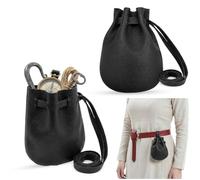 Mythrojan Leather Pouch Drawstring Storage Bag for Coins and Dice - Black, black